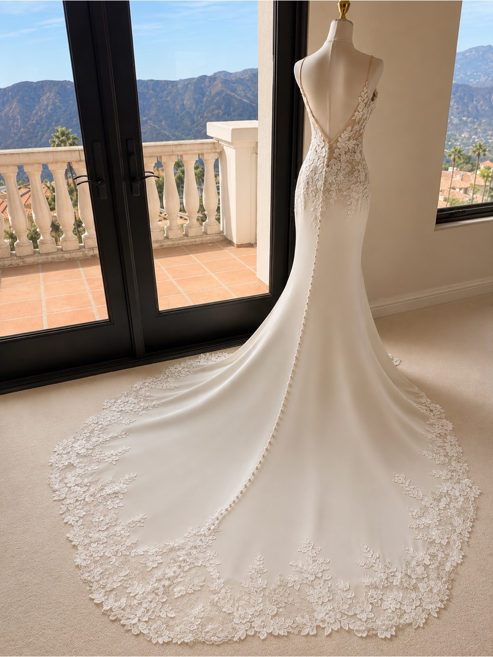 Stunning Allure Romance Mermaid Wedding Dress with Dramatic Lace Train – Size 6